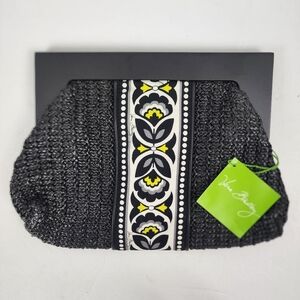 NWT Vera Bradley Black Woven Clutch With Magnetic Closure Bright Yellow Accents